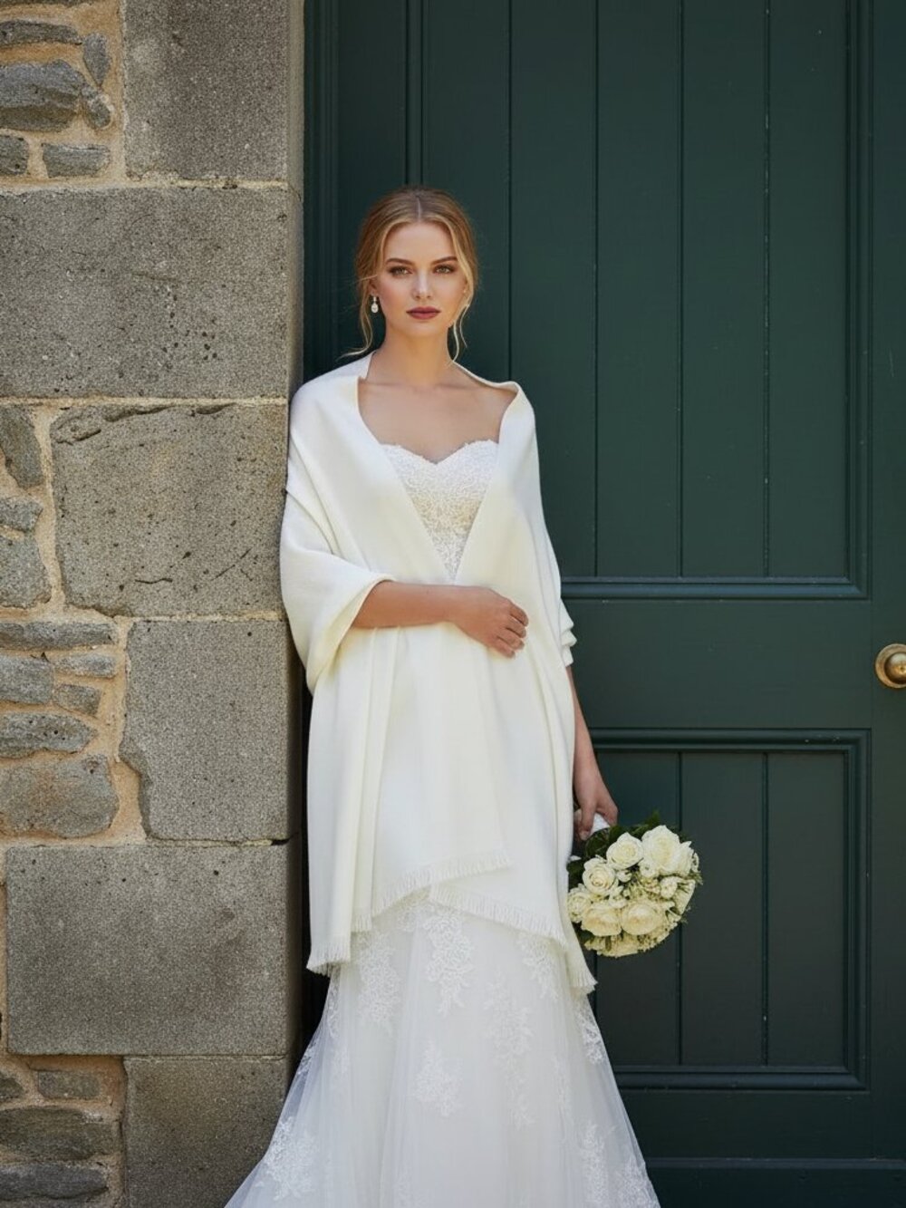 Handwoven Baby Alpaca Bridal Shawl | Ivory | Bride, Bridesmaid, Mother of Bride - Picture 4 of 13